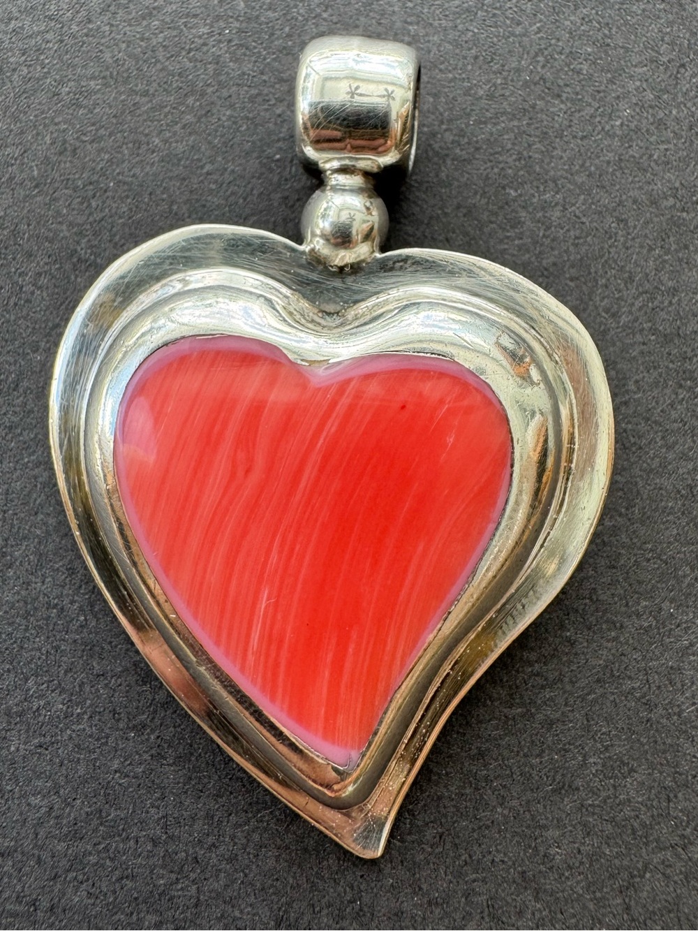 Sterling Silver 925 Coral Heart Pendant – Handmade Mexican Taxco-Style Necklace